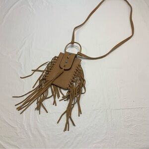 Fringed Tan Leather Crossbody Bag